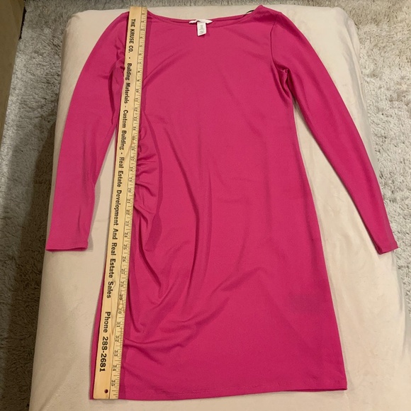 H&M Pink M Shift dress Ruching on side Minimalist Scandi Girl Normcore Mama - Picture 8 of 9